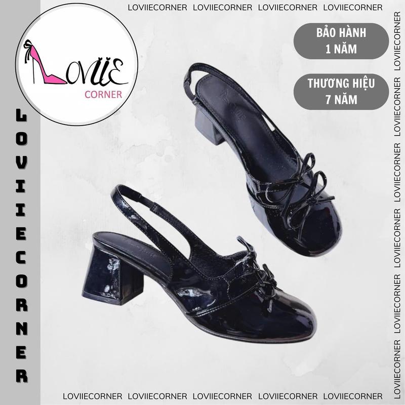 LOVIIECORNER - FORM NHỎ - GIÀY BÚP BÊ NỮ PHỐI MÀU THỜI TRANG - BÍT MŨI DA BÓNG QUAI ĐÍNH NƠ HIỆN ĐẠI - HỞ HẬU GÓT 5 PHÂN - GG240908 DéP Shoes