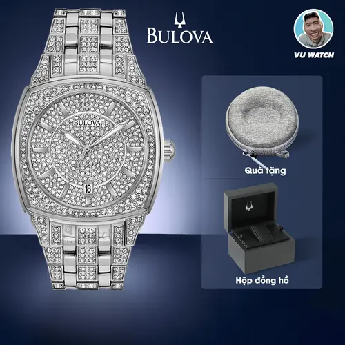 Đồng hồ nam Bulova  [20] 98B323 | Vuông | Full Đính đá | xách tay | Tặng 1 bóp đựng đồng hồ