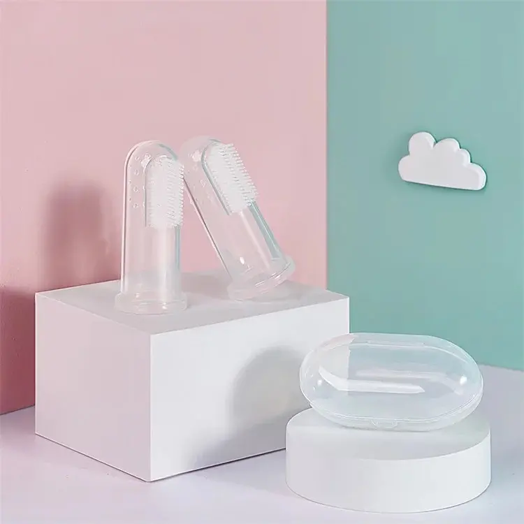 Silicone Soft Finger Teether Tongue Mouth Gum Cleaner Oral Tooth Brush Baby Toothbrush for with Case
