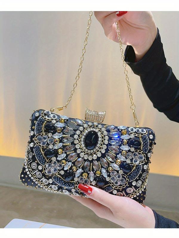 TikTok Shop Beaded Rhinestone Evening Bag Elegant Box Clutch Purse Women s Wedding Handbags For Party Prom