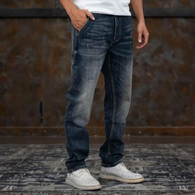 Quần Jean Nam, Mã Số 863, Denim Co Giãn, Thiết Kế Túi Xéo, Màu Xanh Đậm Wash Đồng, Dáng Slim, Phong Cách Đơn Giản