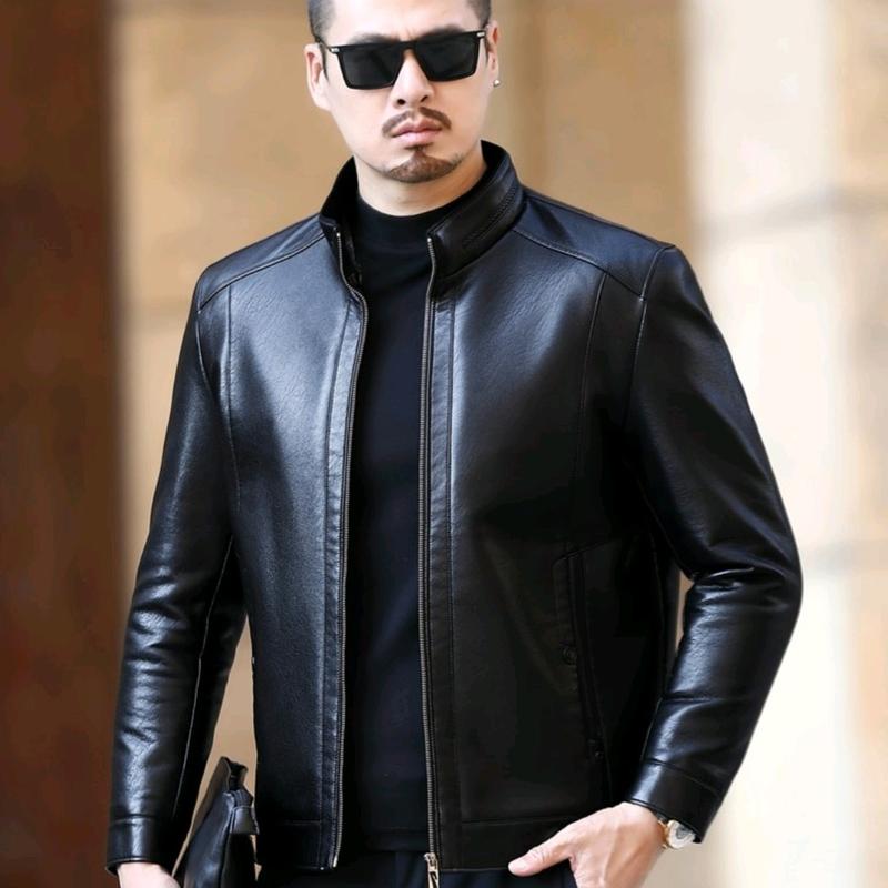 Jaket Kulit Sintetis Pria Trend Shop DaffStore - Model Elegan dan Modern dengan Kancing Depan dan Saku - Formal 0