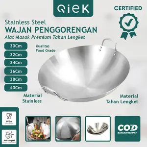 (READY STOCK) Qiek Wajan Penggorengan 40cm Anti Lengket Tebal Stainless Steel SUS 304 Food Grade Kuali Penggorengan Premium