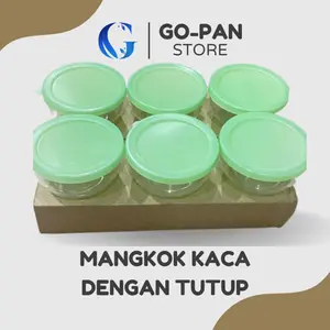 Mangkok Sambal Kaca + Tutup Plastik Tebal Bening Tahan Panas Diameter 10 cm / Mangkok Sambal Kecil Aesthetic / Mangkuk Mpasi Kecil - Go-Pan Store