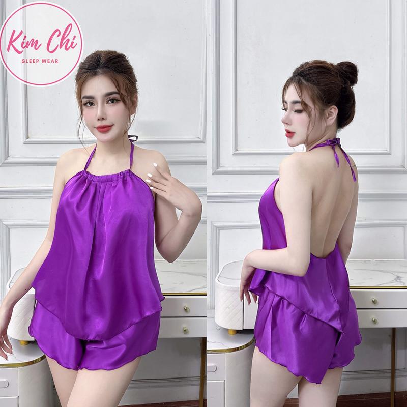 Sét yếm không hoạ tiết, vải phi lụa mềm mịn, mặc mát, quần phị lụa ren trắng mềm mịn, dây cột sau lưng Áo Voi mặc mát mùa hè, gói một bộ