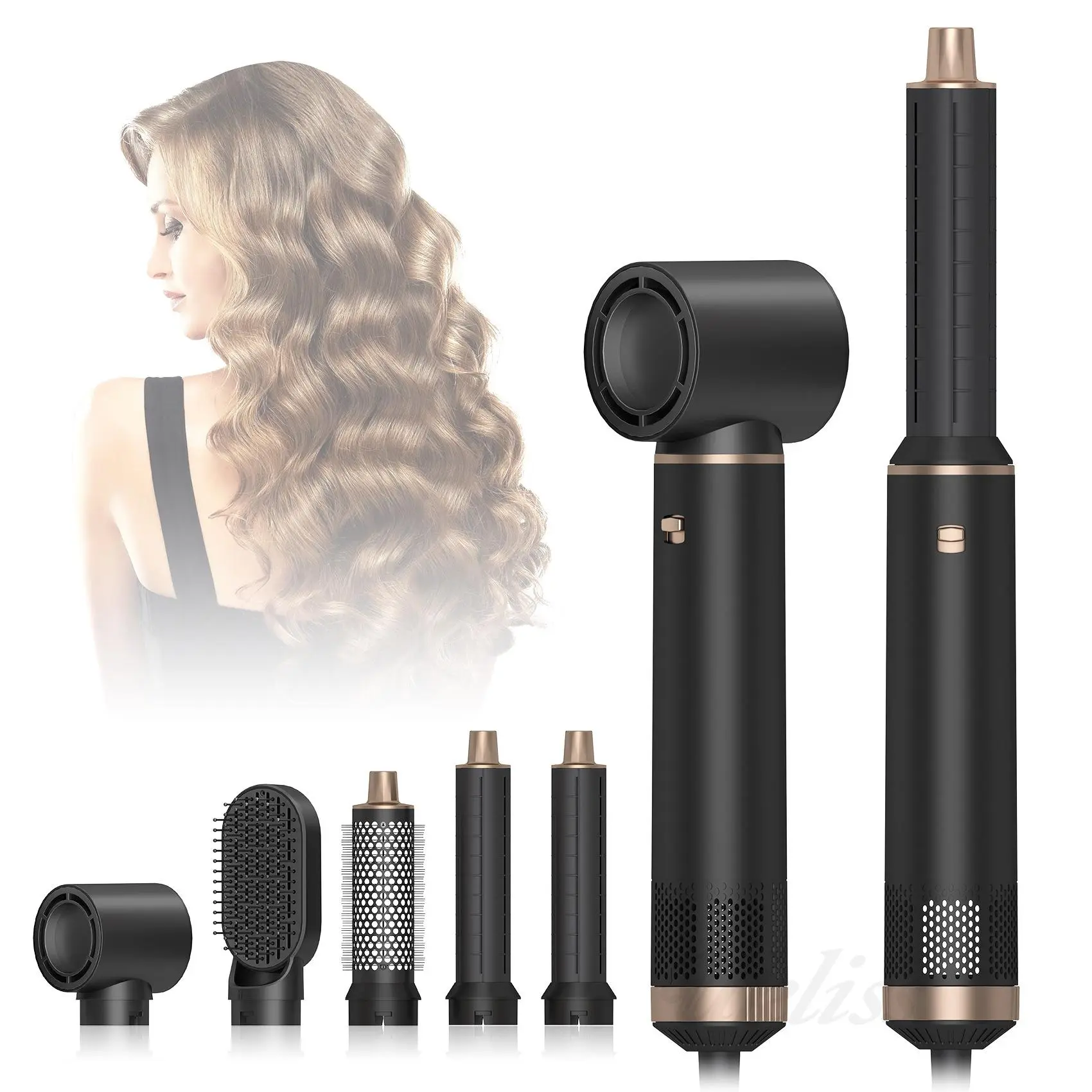 5 in 1 Hair Dryer Brush, 1 Set Hair Dryer with Replacement Brush Heads, Hair Styling Tool for Straightening, Curling, Drying, Styling