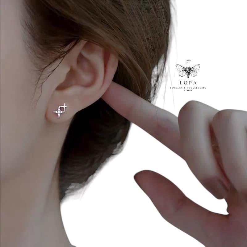 Bông tai nữ bạc LoPa bông sao khép nhỏ xinh SK019 khuyên cá tính nhỏ xinh bông tai chốt đẩy Bạc LoPa