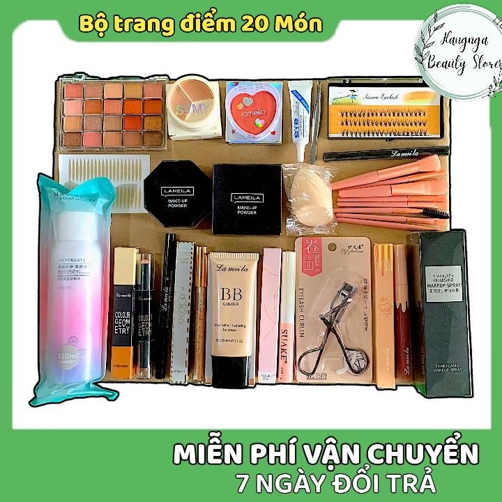 Combo 20món HN05 Make up Trang Điểm mặt có Phấn mắt, xịt khoáng, che khuyết điểm, son, phấn phủ, nhũ kim tuyến... đầy đủ như hình Mỹ Phẩm