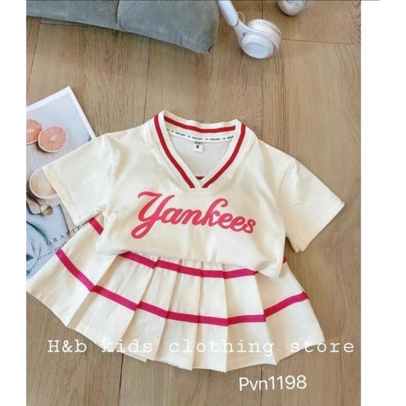 SET VÁY XẾP LY YANKEES, VÁY THỜI TRANG CÓ LÓT QUẦN CHO BÉ GÁI 9-35KG. 5