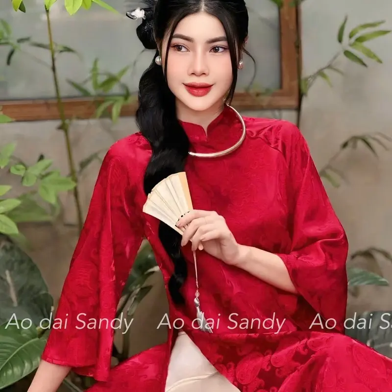 Áo dài Lụa cao cấp, hoạ tiết Thọ Dơi trẻ trung, trendy, sang trọng quý phái -  Women Dress 3