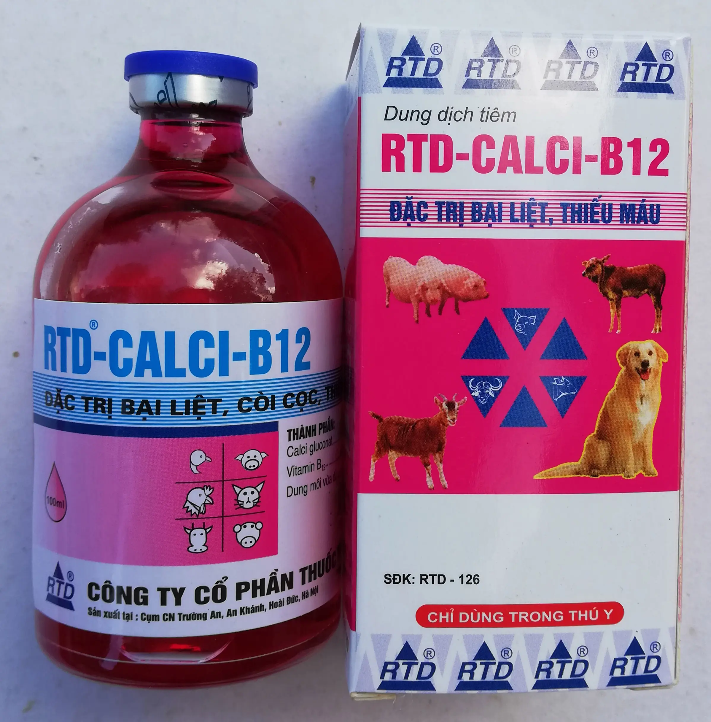 1 lọ RTD-CALCI-B12 100ml Đặc trị bại liệt, còi cọc, thiếu máu cho chó mèo, gia súc, gia cầm - Công ty Cổ Phần Thú y RTD