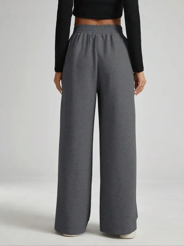 Women's Solid High Waist Wide Leg Sweatpants, Casual Minimalist Comfy Elastic Waist Trousers for Daily Wear, Trousers for Women, Fashion Ladies Bottoms for All Seasons, Wideleg Baggy Pants, Wide Legged Pants, Womenswear, Casual Basic Trousers 5