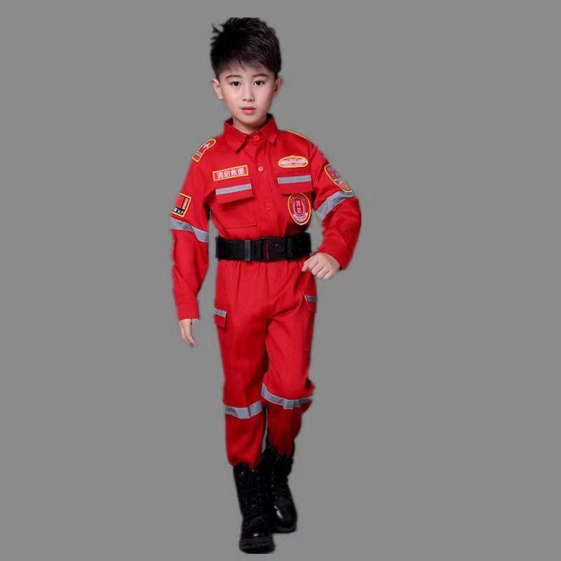 Children's Fire Suits Halloween Firefighter Clothes Fire Suits Performance Costume Children's Role Playing Boys and Girls 1