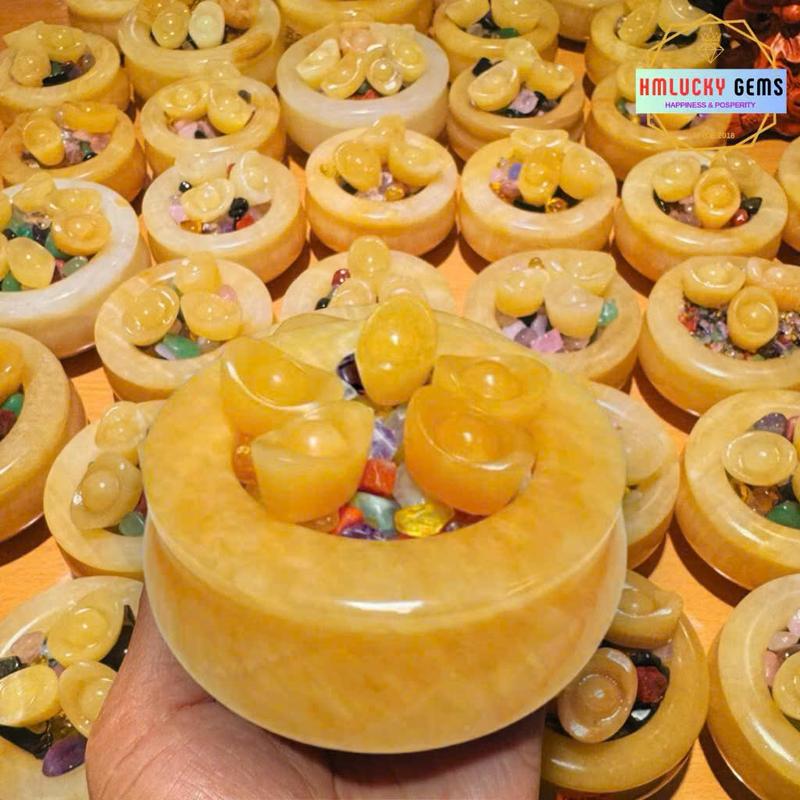 Product Introduction of Bát Tụ Bảo , Bát Tụ Bảo Tài Lộc, Bát Minh Đường Tụ Thủy, Đá Ngọc Hoàng Long Màu Vàng, Nhiều Kích Cỡ 4