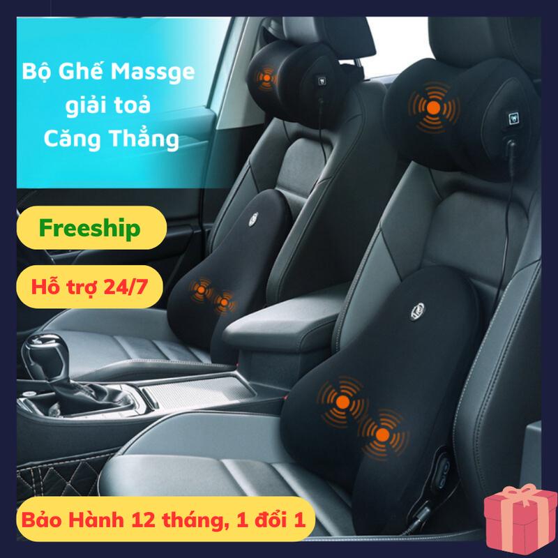 Combo Bộ Tựa Lưng Và Gối Đầu Ô Tô Tích Hợp Massage 6 Chế Độ,Gối Cao Su Non, Giảm Đau Mỏi Cổ Vai Gáy Cột Sống - Bogicar Tựa Đầu Đệm
