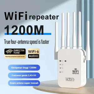 COD 1200Mbps dual-band 2.4G penguat sinyal WiFi penguat router repeater plug and play 4&6 antena eksternal sinyal penetrasi dinding kuat dan stabil