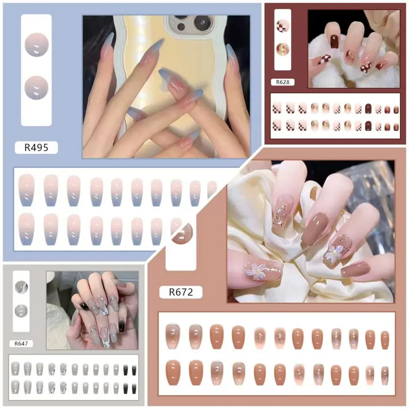 (FREE LEM) Fake Nails Art / Kuku Palsu Motif 24 pcs Super Best Seller Bagus 0