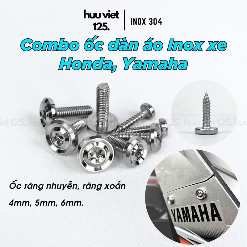 Full bộ ốc dàn áo, ốc salaya, dàn áo inox mẫu Thái V3, phụ kiện, phụ tùng, honda, yamaha Ex 135/150, Wave, Future, Winner, Airblade 125/ 150, Winner X, Sirius, Vario, Click, Jupiter, Vision, Satria, Raider Fi, Sonic, Dream