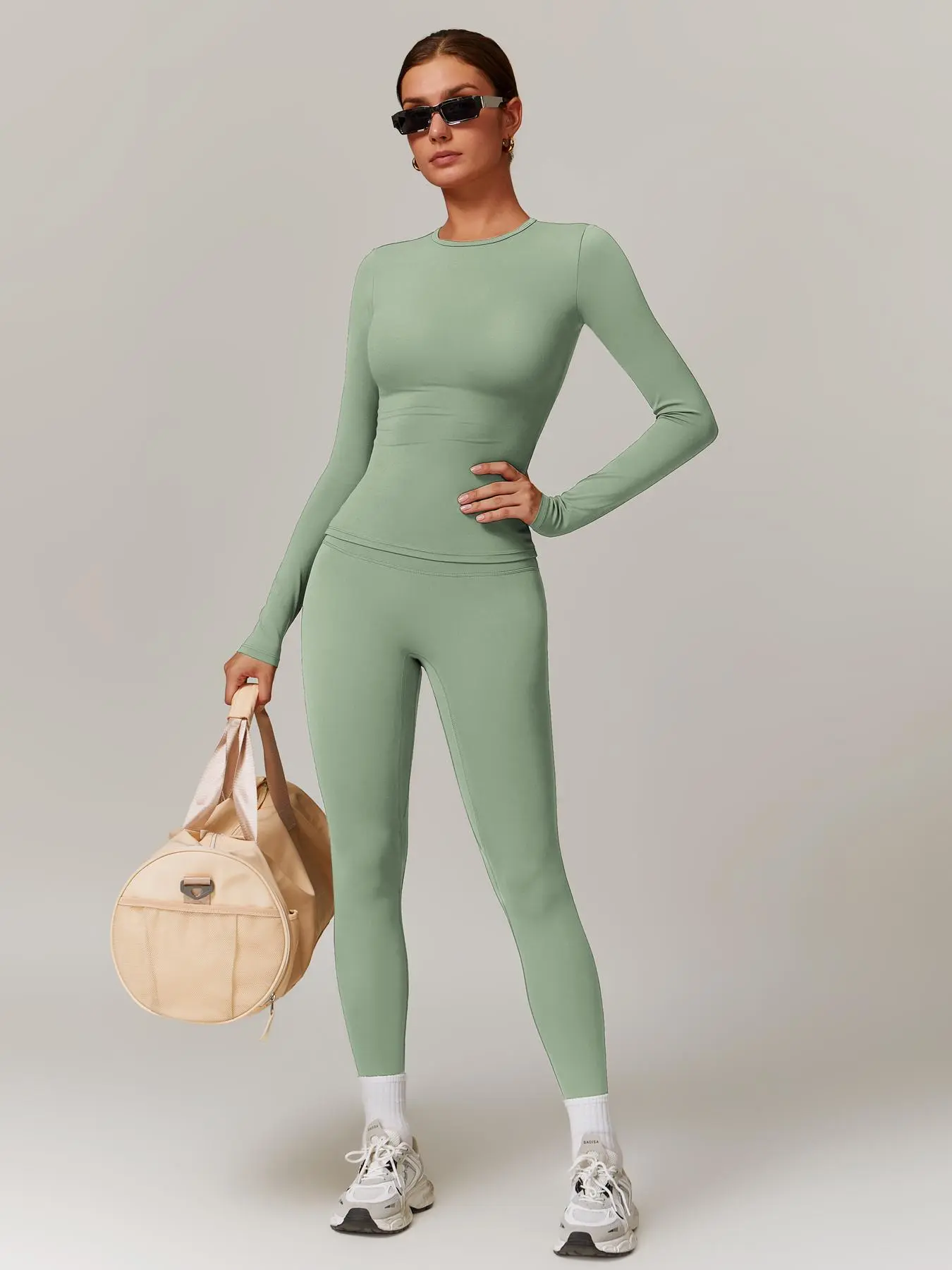 Women's Solid Long Sleeve Skinny Tee & High Waist Leggings Tracksuit Set, Sporty Breathable Quick Drying Outfits for Yoga Gym Workout Running Fitness, Activewear, Ladies Sportswear for All Seasons