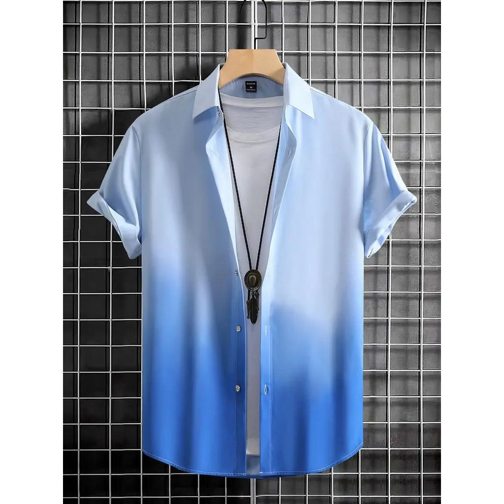 Áo Sơ Mi Nam, Quần Áo Mùa Hè, Thiết Kế Gradient Họa Tiết In 3D, Áo Ngắn Tay, Thời Trang Đường Phố, Dáng Rộng Vừa Vặn, Áo Sơ Mi Hawaii Thường Ngày Menswear Shirt
