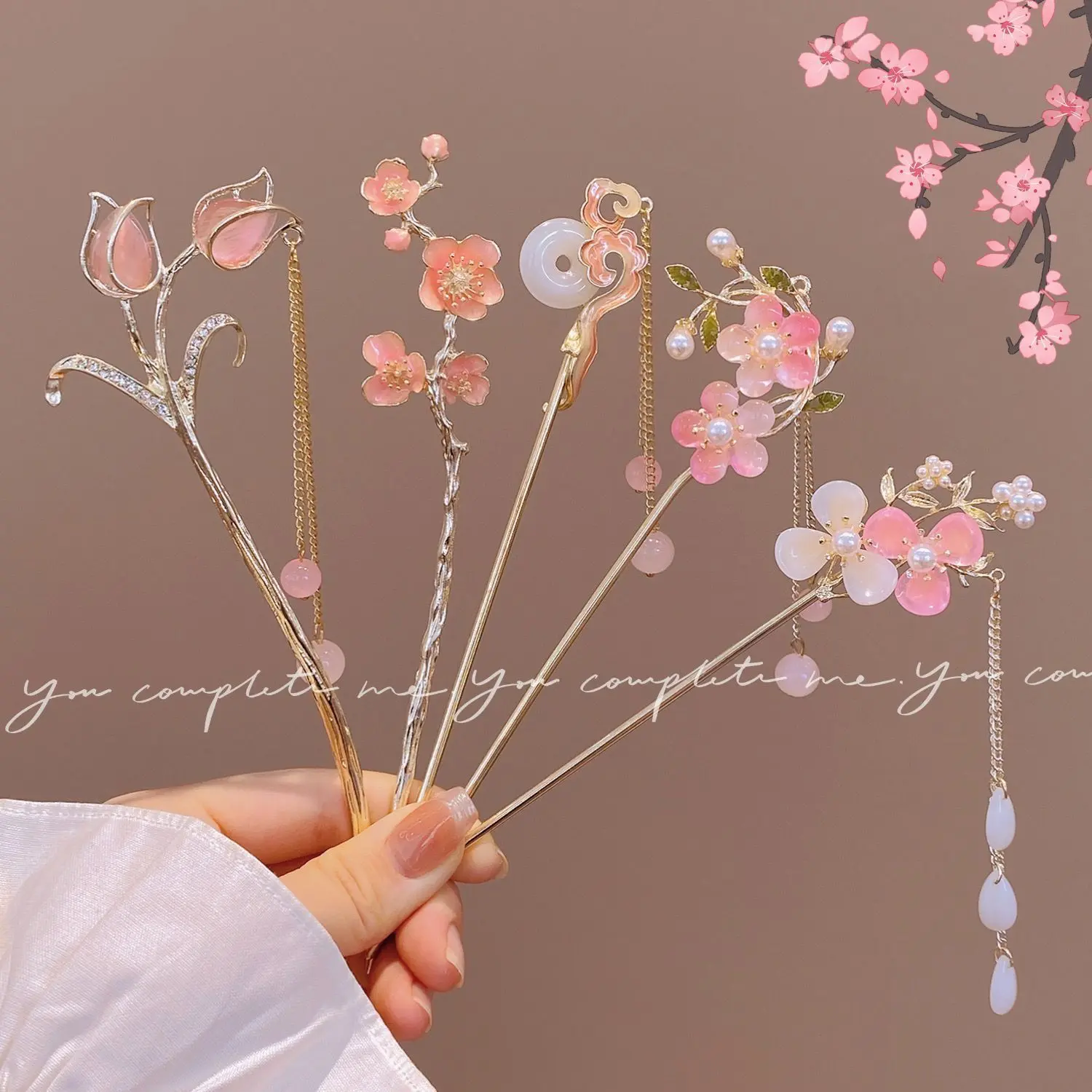 Kẹp Tóc Hoa Mận Màu Hồng, Phong Cách Trung Quốc Hiện Đại, Cảm Giác Cao Cấp, Phong Cách Trung Quốc Cổ Xưa, Kẹp Tóc Hanfu Hiện Đại, Có Tua Rua, Dành Cho Nữ