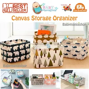 Kotak Penyimpanan Serbaguna MOTIF TERLENGKAP Canvas Storage Organizer Kanvas Natural Toy Storage Box Cosmetic Book Organizer Container Laundry Basket Babymaniashop