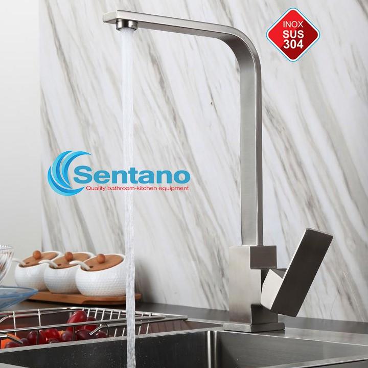 Vòi rửa chén nóng lạnh inox 304 xoay 360 gắn chậu rửa chén inox ( Kiểu vuông dẹt )