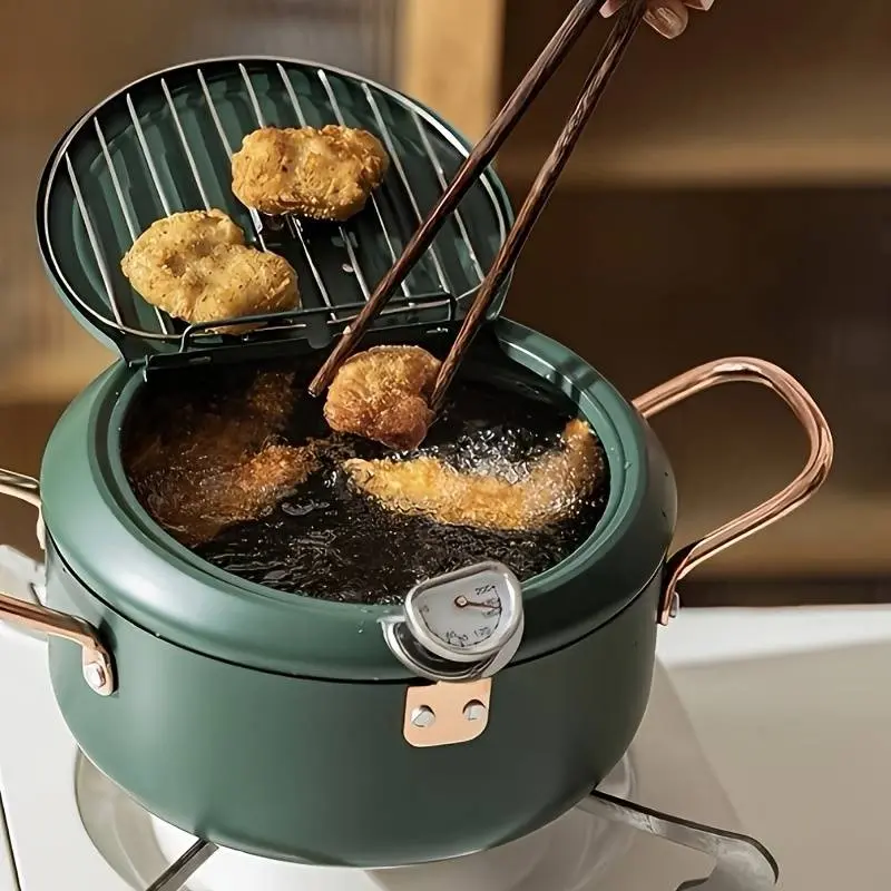 Stainless Steel Deep Frying Pan with Lid, 1 Count Non-stick Deep Fryer with Oil Drip Filter Rack for Fried Chicken, Kitchen Gadgets 0
