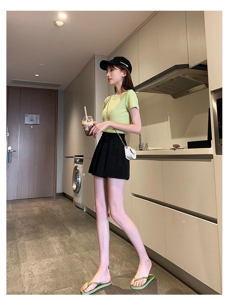 Product Introduction of Ice Silk Shorts for Women, Summer Thin Wide-Leg Casual A-Line Shorts, Versatile High-Waisted Home Three-Quarter Shorts for Women, Trendy Outdoor Wear 27