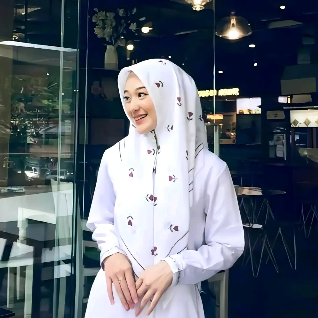 Kerudung resleting dagu / hijab instan segi empat motif / kerudung zipper instant Muslim Nyaman Voal