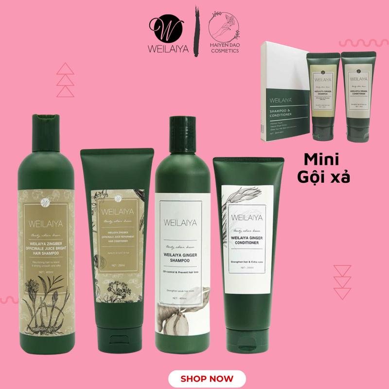 [TẶNG CẶP NHỎ GỘI XẢ] Bộ dầu gội xả gừng trắng; gừng nâu hà thủ ô Weilaiya [Dầu gội xả] [Gội 400ml xả 250ml] Dưỡng Tóc