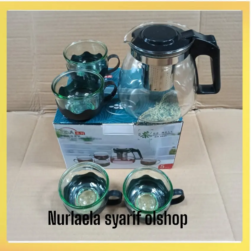 Teapot Kaca Bmw Set 5in1 Teko Gelas Cangkir Kaca