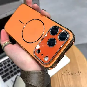 Colorful Nano Lens Casing Magnetic AG Phone Case Suitable for IPhone 17 Air 16 15 14 Plus 13 12 Pro Max Matte Plated Cover Crystal Glass Lens PC Case