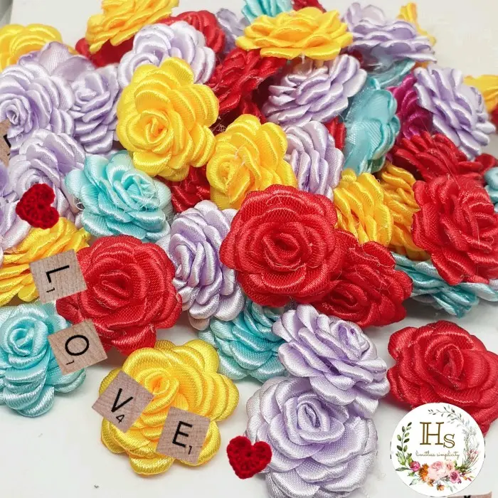 2 pcs aplikasi mawar satin 3 cm bunga kecil tempelan kerajinan souvenir Craft 1