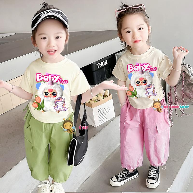 BexinhshopVN Bộ áo rút dây Babythree Quần kaki jogger bo ống dễ thương cho bé gái đi học đi chơi BXG1468