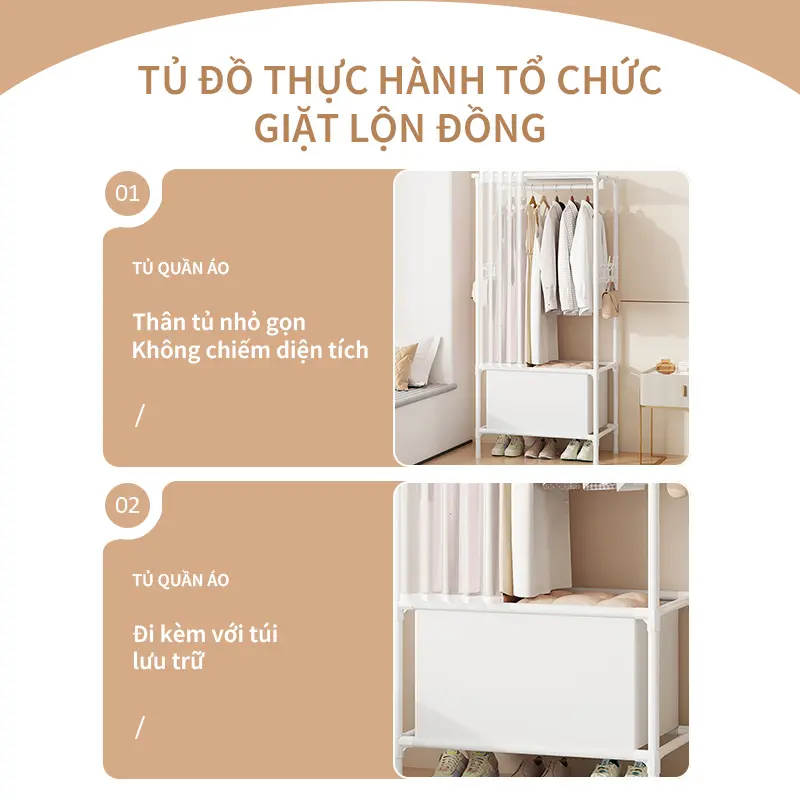 Kệ Để Đồ Đa Năng Có Giá Treo Đồ Kèm Rèm Kéo Có Thiết Kế Hộc Để Đồ Dùng Cá Nhân Bên Dưới Hiện Đại Thông Minh 4