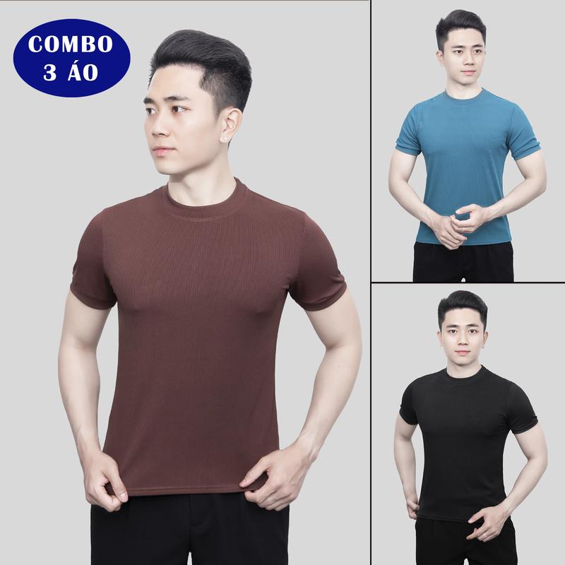 [COMBO 3,lẻ1] áo thun cộc tay gân tăm cổ tròn co giãn 4 chiều thoáng mát nhiều mầu trẻ trung Menswear