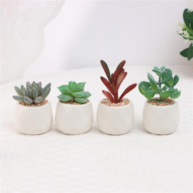 Mini Succulent Potted Plant, 4 Counts Mini Faux Succulent Potted Plant, Decorative Plants for Home Office Desktop, Home Decor Supplies 7