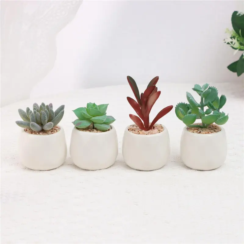 Mini Succulent Potted Plant, 4 Counts Mini Faux Succulent Potted Plant, Decorative Plants for Home Office Desktop, Home Decor Supplies 7