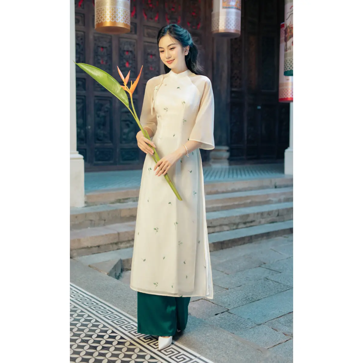 [Áo dài Phạm Hương] Áo dài Ngọc Lan chất liệu tơ organza, áo dài truyền thống cổ 2 phân tay xòe Nữ Dress Váy Đầm Women