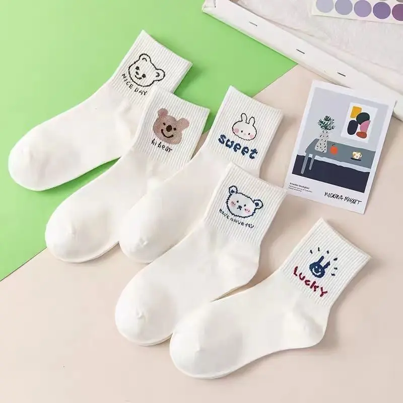 Tất Nữ, Dài Giữa Bắp Chân, Thời Trang Ins, Thích Hợp Cho Mùa Thu Và Mùa Đông, Dễ Phối Đồ, Thiết Kế Hoạt Hình, Internet Nóng Bỏng, Thể Thao, Tất Trắng, Tất Bông, Phong Cách Hàn Quốc aogennit  bung sợi Tóc Kim xl thường đồ lót định hình Giày lười Vải vn xxl