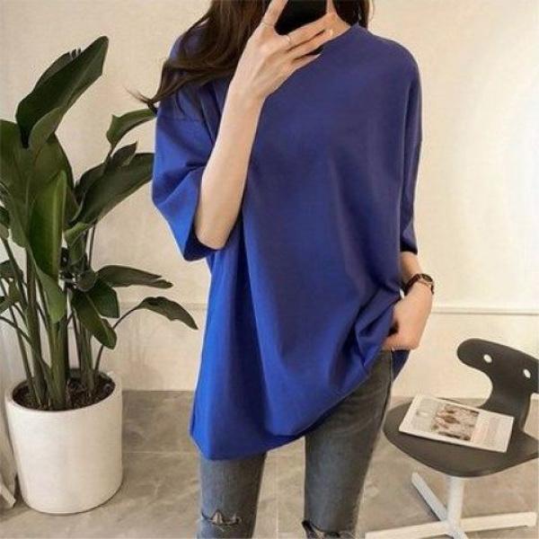 Áo Thun Dài Trung Bình Dáng Rộng Màu Trơn Phong Cách Harajuku Ins, Hàng Mới Về Mùa Hè, Áo Ngắn Tay, Dành Cho Phụ Nữ Và Cô Gái Đầy Đặn, Ngoại Cỡ, Áo Tay Dài Top Women 3