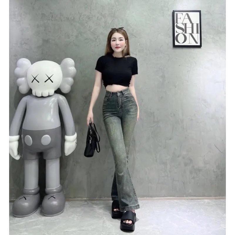 NTH BIGSIZE-  LOE GẤU TO0125 QUẦN JEANS ỐNG LOE NỮ LƯNG CAO CO GIÃN MÀU XANH BỤI TÔN DÁNG SIÊU ĐỈNH 55-85kg BIGSIZEe Women