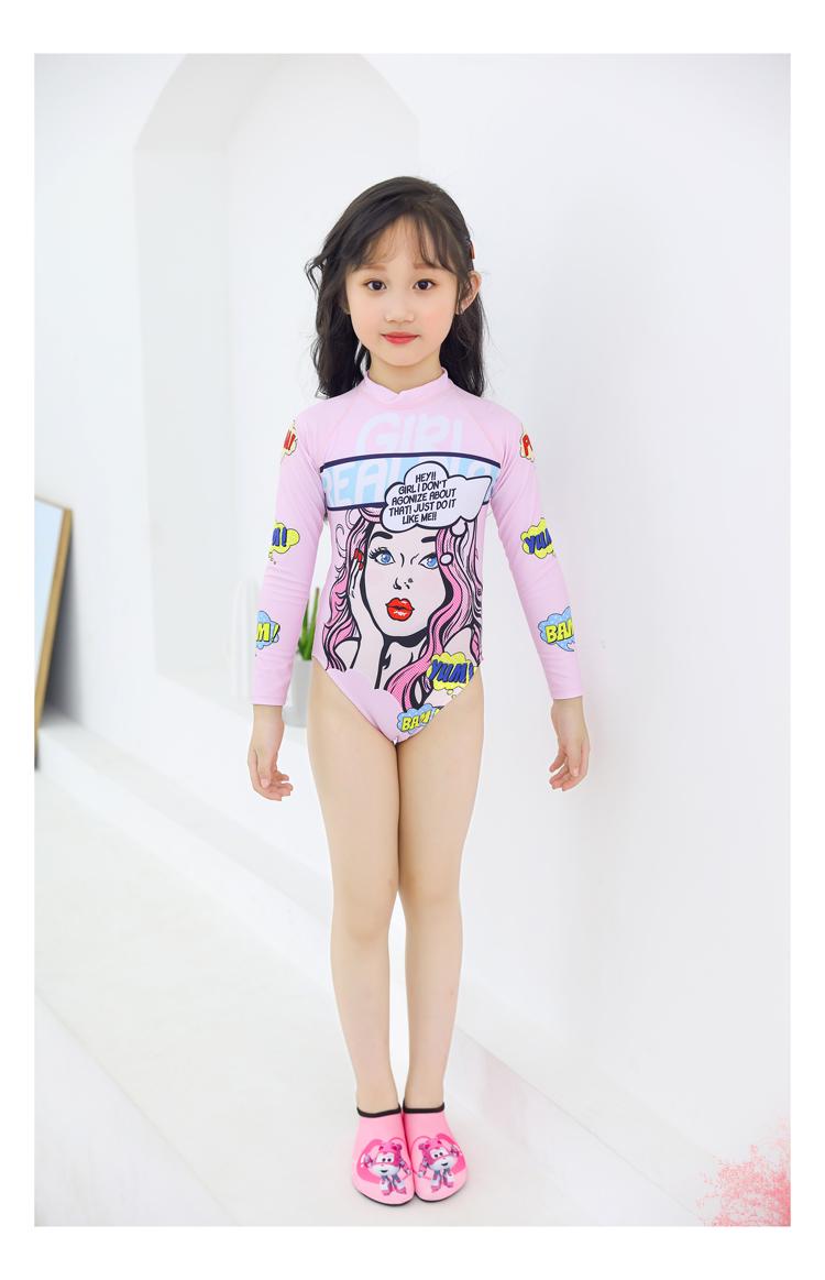 Product Introduction of Children's sunscreen swimsuit Girls' one-piece quick-drying wetsuit long-sleeved trousers surfing medium and large children's beach swimsuit 4