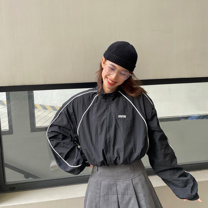 Áo Khoác Dù Nhăn Form Croptop Phối Line Thêu Logo MNS (Lót Lưới-Túi Trong- Đệm Vai)