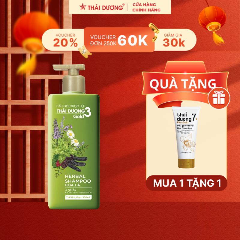 [Live - Mua 1 tặng 1]  01 Dầu Gội Dược Liệu Thái Dương 3 Gold (Chai 500ml, Hoa Lá) và 01 Dầu xả Thái Dương 3 Gold (Chai 333ml, Hoa Lá)Tặng 01 tube dầu gội/ sữa tắm Thái Dương 7 Plus (Tube 50g) - Sao Thái Dương