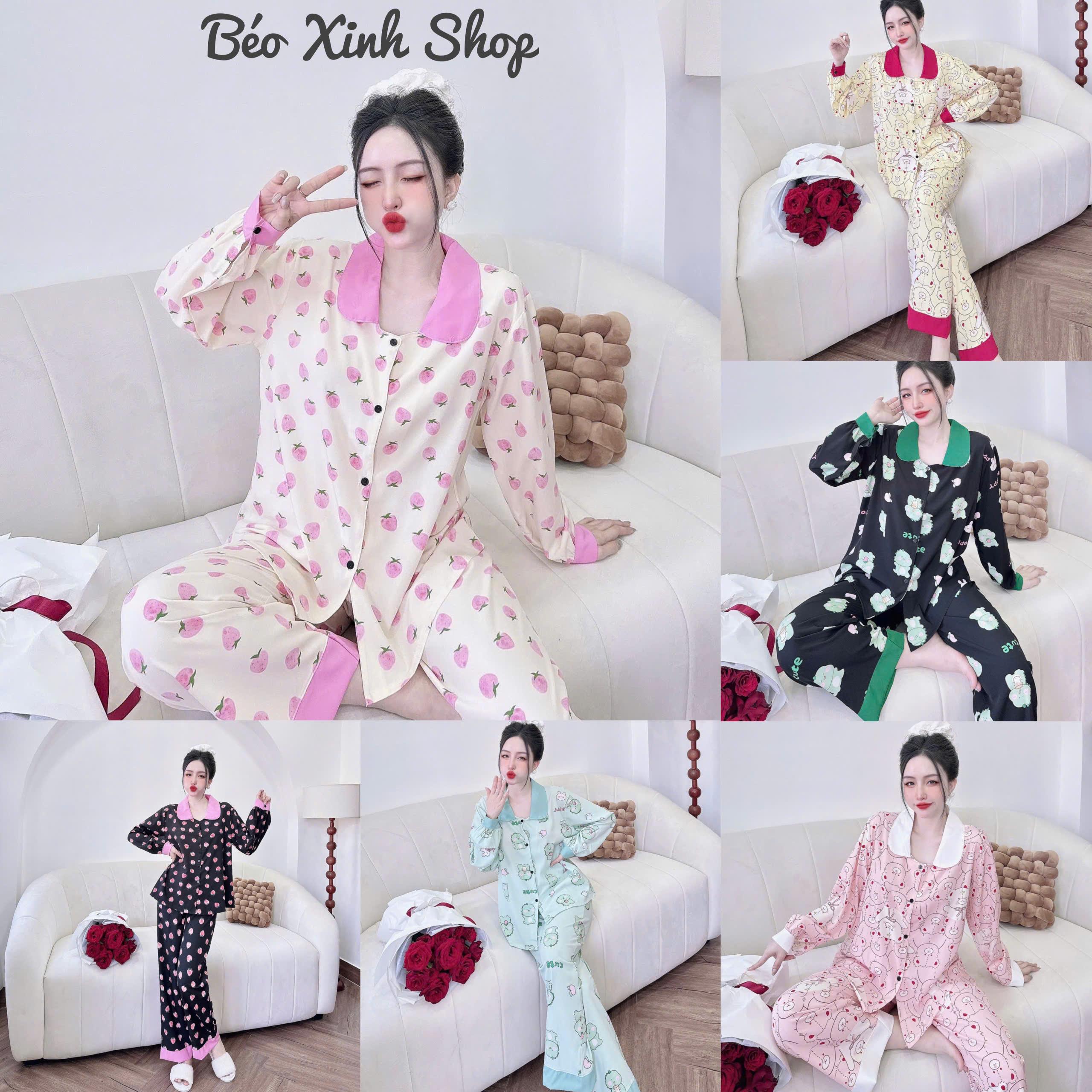 Đồ Bộ - Đồ Ngủ Tay Dài Pijama Bigsize 50-100kg Vải Lụa Nhật Cổ Bèo Tiểu Thư Nữ Áo Quần Ngủ - A.5622