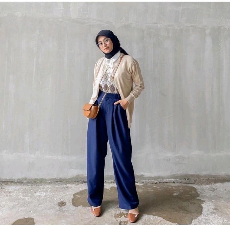 Celana Kulot Panjang Katun Linen  Highwaist Cassual Formal 3