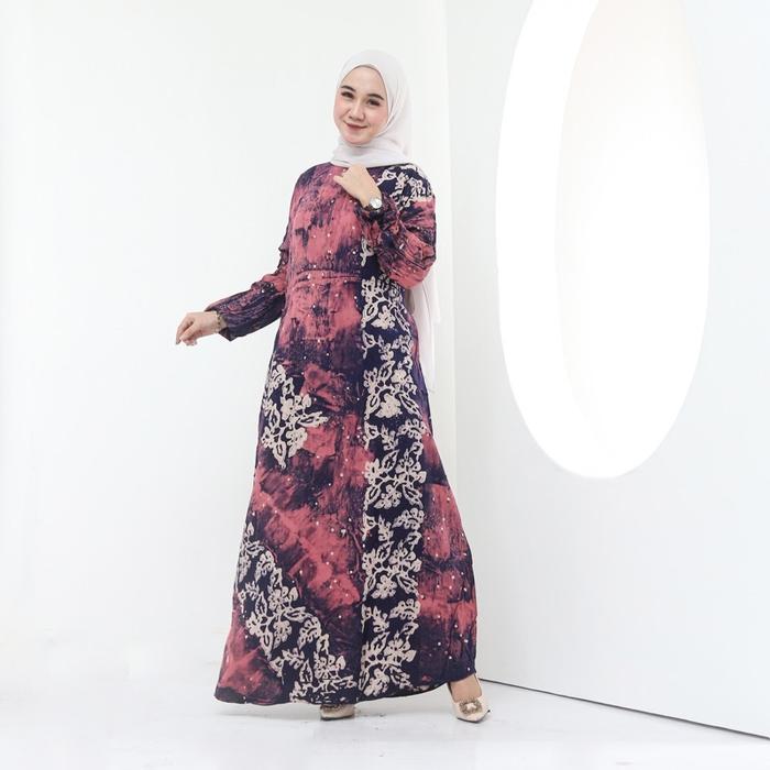 Gambar Orville X Batikid — Gamis Rayon Malaman — Daun Pink dari BATIKID_NEW Kab. Pekalongan Tokopedia