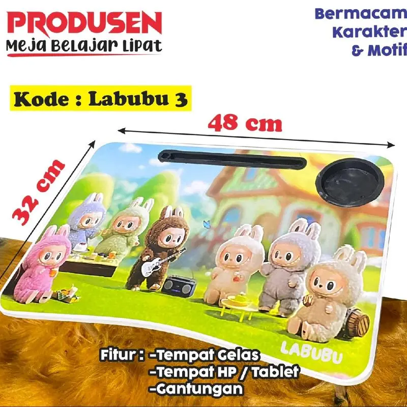 meja belajar lipat karakter labubu / meja laptop lipat karakter labubu  Furniture Komputer